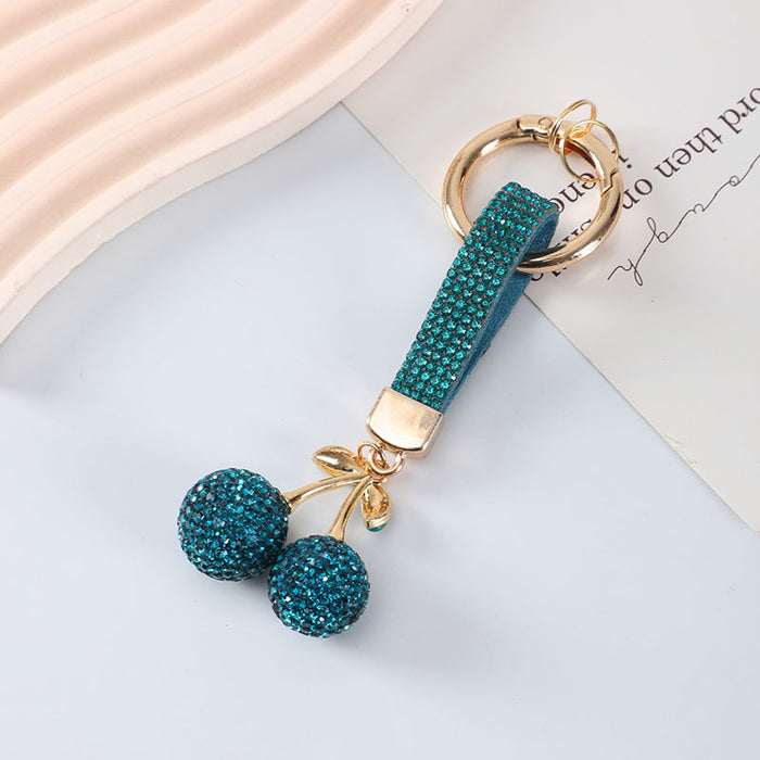 Wholesale Leather Cord with Diamond-Studded Cherry Keychain Pendant