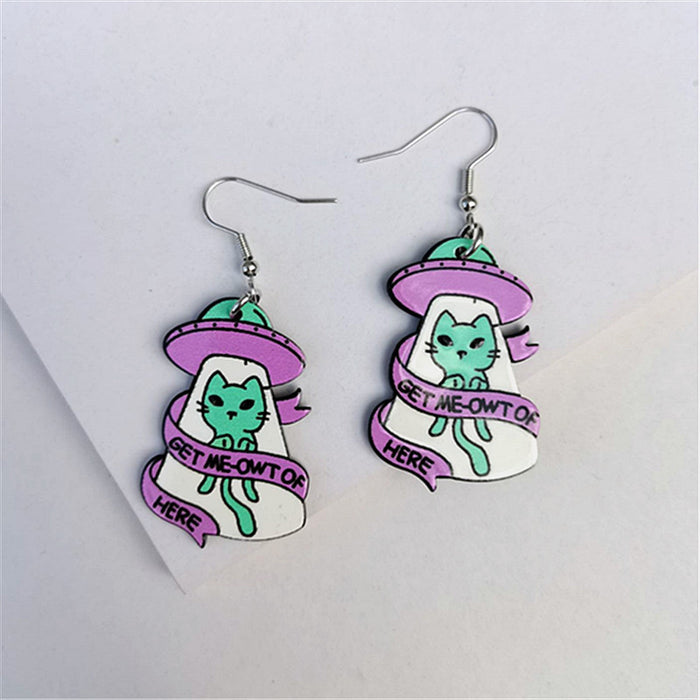 Wholesale Space Cat Alien Acrylic Earrings JDC-ES-ChouD022