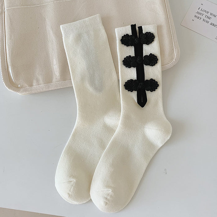 Wholesale Retro mid length socks with buckle and contrasting colors