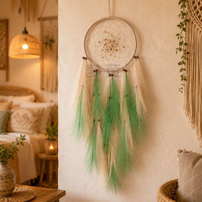 Wholesale Artificial Pampas Grass Dreamcatcher Wall Hanging with Reed Wind Chime MOQ≥2