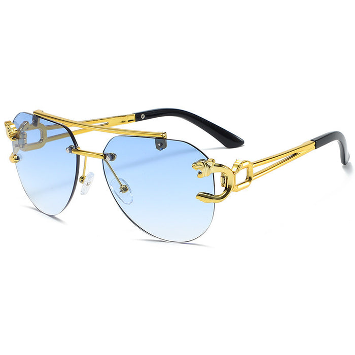 Wholesale Borderless leopard head double beam sunglasses with personalized cut edges, trendy and versatile sunglasses