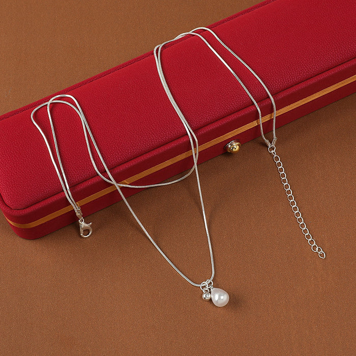 Wholesale Pearl Pendants Double Layered Alloy Necklace JDC-NE-QingH011