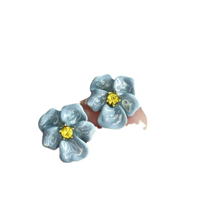 Wholesale Retro Glaze Flower Yellow Diamond Earrings Niche Elegant Vacation