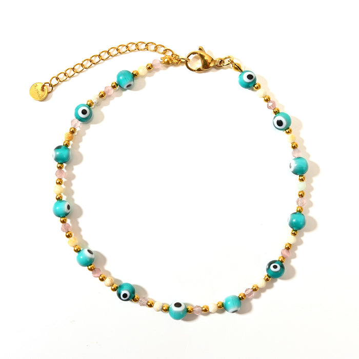 Wholesale Classic Devil's Eye Stainless Steel Bead Foot Chain Round Beads Colorful Evil Eye Foot Accessories Wholesale