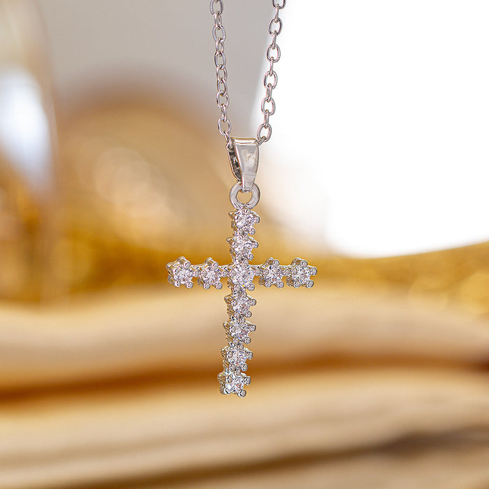 Wholesale Zircon-set cross Titanium steel necklace