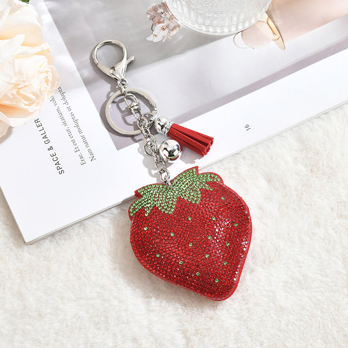 Wholesale Strawberry Fleece Rhinestone Keychain