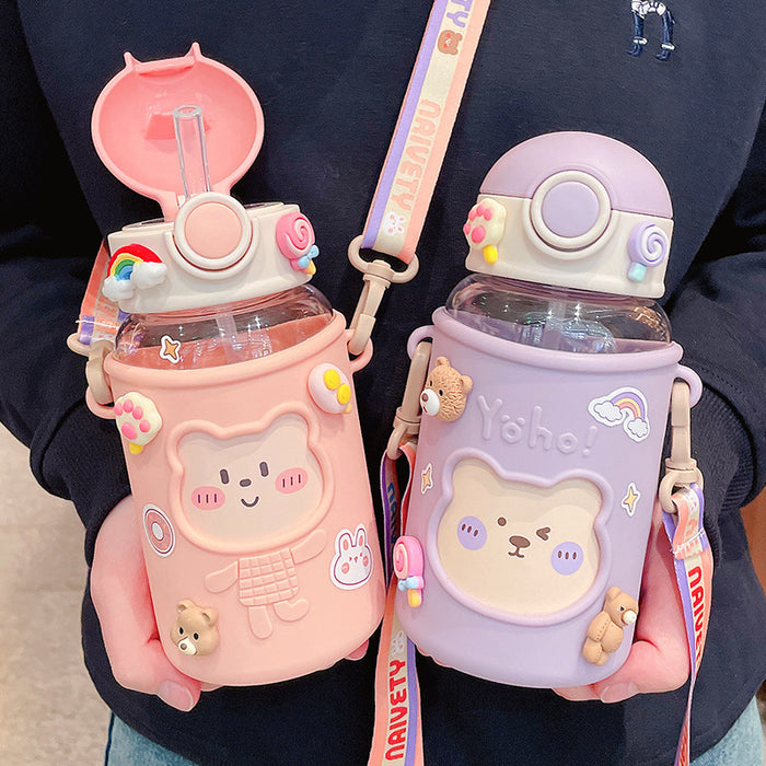 Wholesale Cute Bear Straw Cup Large-Capacity Plastic Cup