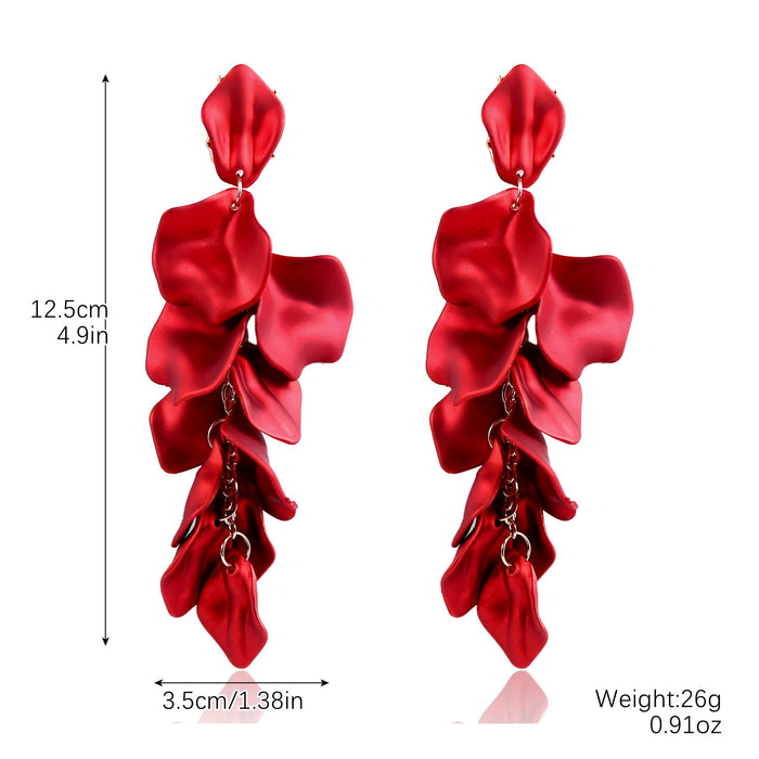 Wholesale Exaggerated flower tassel earrings, personalized earrings, temperament long fabric earrings, red flower earrings