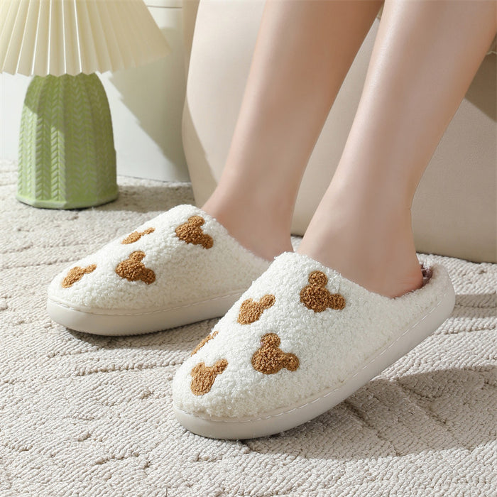 Wholesale Cute bear cartoon cotton slippers for women winter home indoor non-slip home slippers