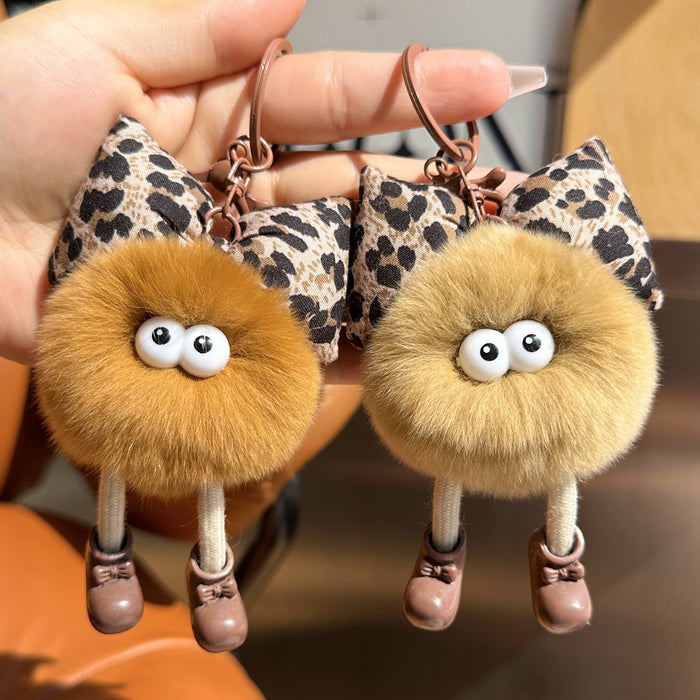 Wholesale Leopard Print Bow Small Charcoal Keychain