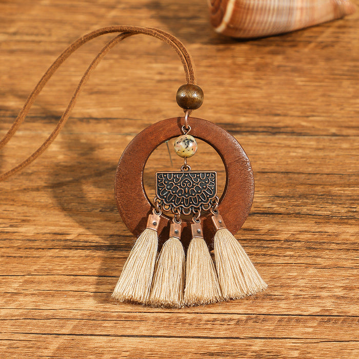 Wholesale Ethnic Literary Retro Tassel Flower Shell Necklace Fashion Accessory Gift MOQ≥2