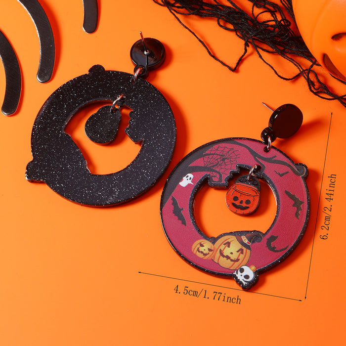 Wholesale Acrylic colorful printed Boo pumpkin skull personality creative  earrings earrings