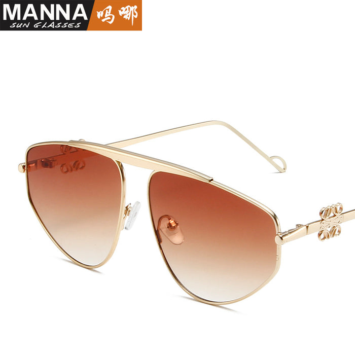 Wholesale Fashionable large frame sunglasses, metal polygonal personalized sunglasses, retro street photography, outdoor beach glasses