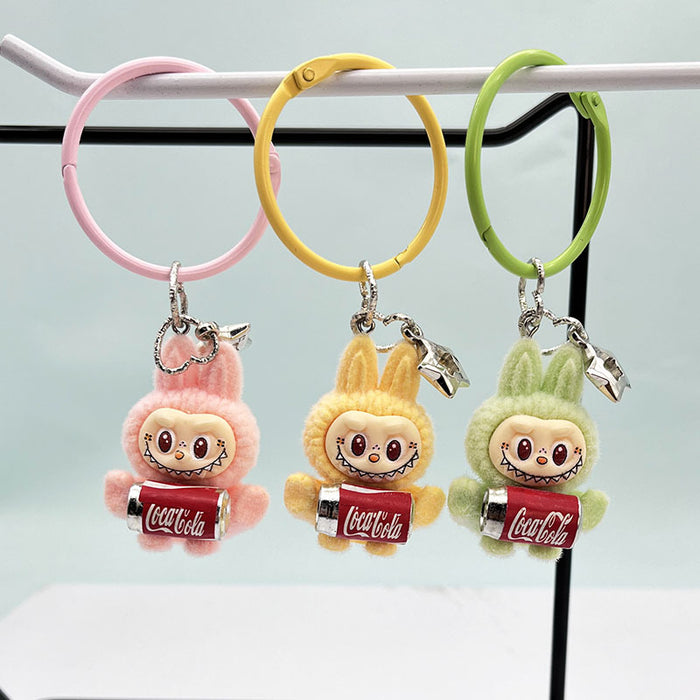 Wholesale Cute resin plush cola bottle keychain pendant plush toy doll bunny bag hanging decoration