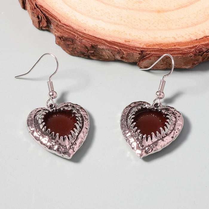 Wholesale Geometric Heart Pendant Double Layer Stacked Distinctive Chain Necklace Earrings Women