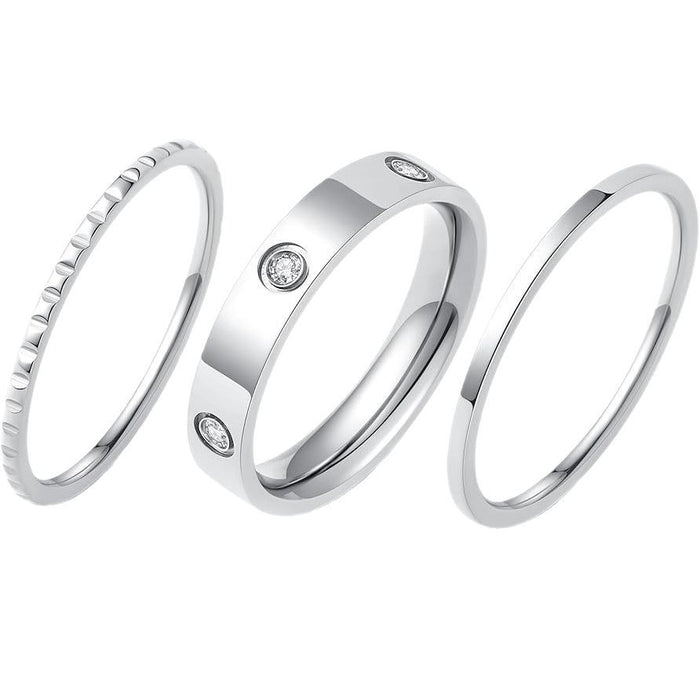 Wholesale Women's stacked three piece ring set, copper plated with real gold and inlaid with zircon