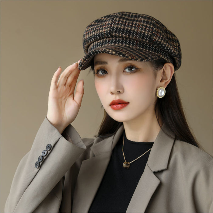 Wholesale Fashion hat women's all-match winter octagonal hat women's round face autumn and winter warm hat