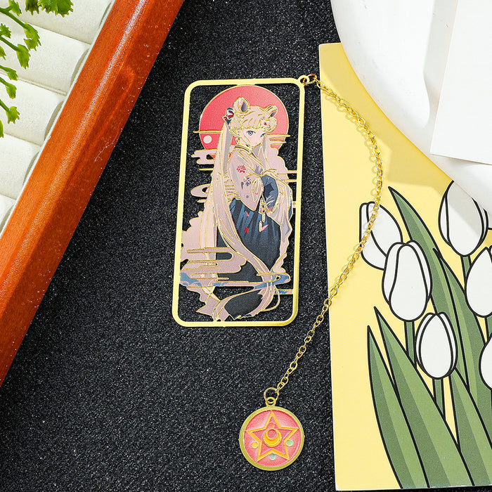 Wholesale Colorful anime pattern hollow metal bookmark