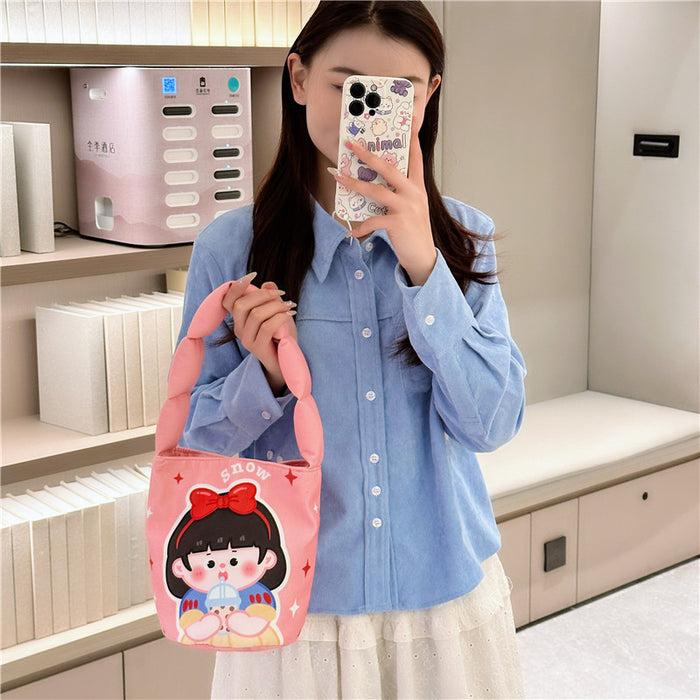 Wholesale Women's single-room bag cartoon illustration cotton-filled bucket portable underarm work travel photo bag