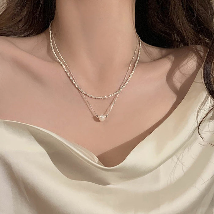 Wholesale  Double Layer Stacked Pearl Necklace Women's Elegant Niche Necklace Clavicle Chain