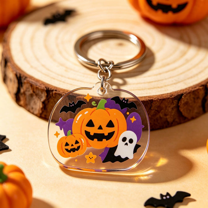 Wholesale Acrylic Pumpkin Ghost Keychain Multi-Shape Holiday Gift Bag Charm MOQ≥2