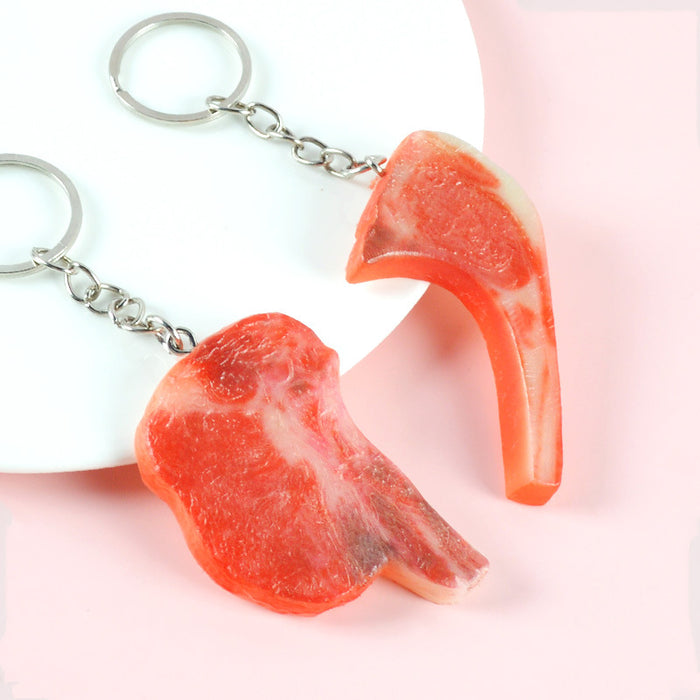 Wholesale PVC Simulated Tomahawk Steak Keychain Realistic Faux Meat Bag Charm Decorative Accessory MOQ≥5