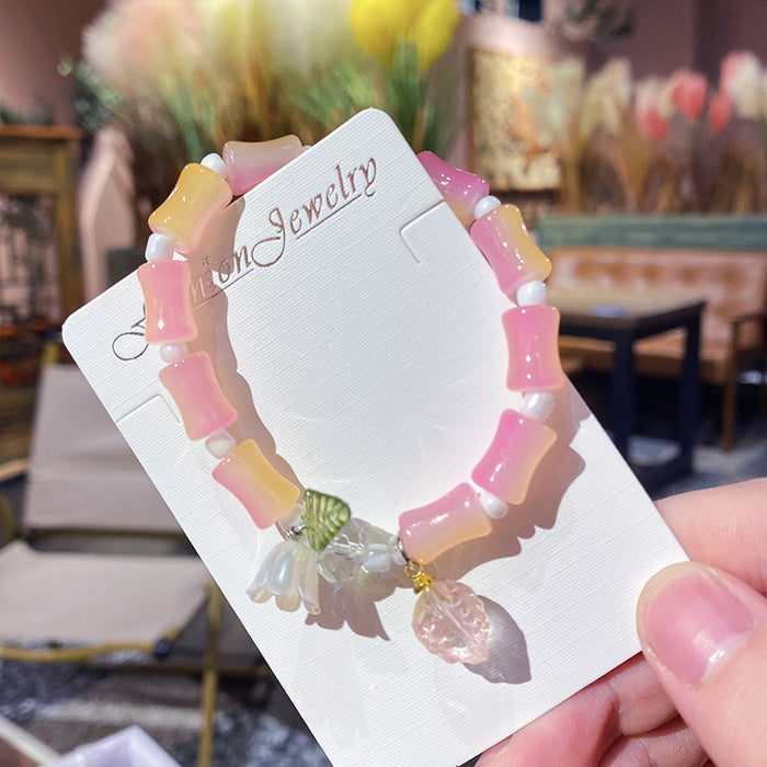 Wholesale Chic Flower Strawberry Bamboo Bracelet - Glass Colored Glaze Jewelry MOQ≥2
