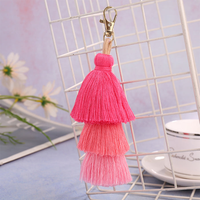 Wholesale handmade three-layer color tassel pendant National style bag accessories pendant Tassel Keychain pendant