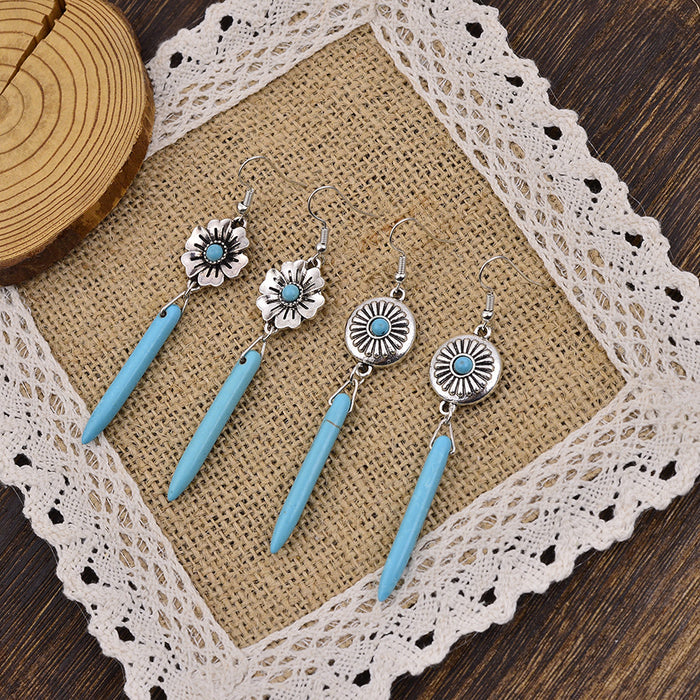 Wholesale Alloy ethnic style turquoise tassel exquisite earrings