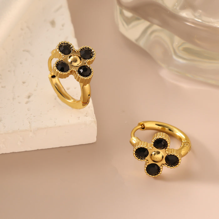 Wholesale Titanium steel diamond studded clover earrings with light luxury design and fashionable ear buckle