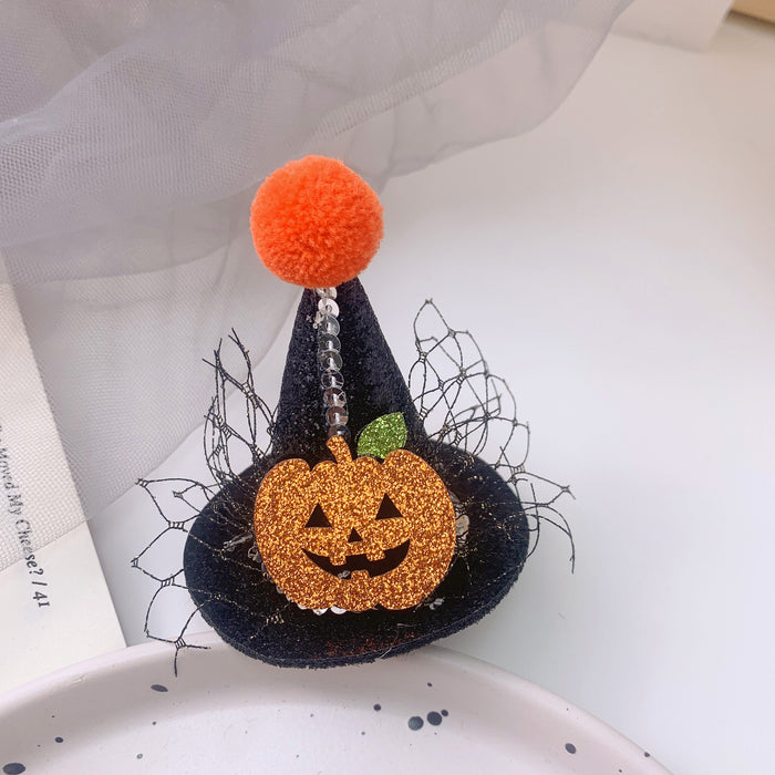 Wholesale Children' s Hair Accessories Role Playing  Funny Pumpkin Hat Hairpin Little Girl Lace Bat Hairpin Headwear
