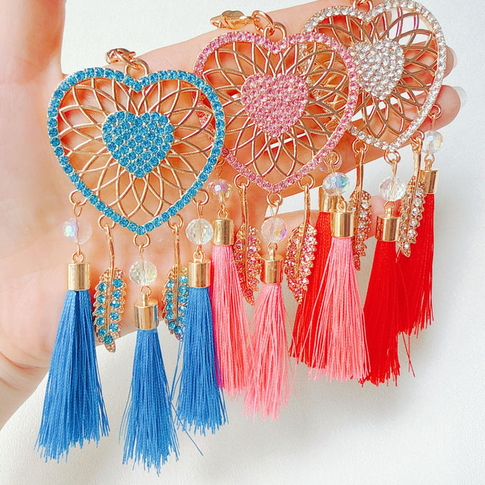 Wholesale Pink Dream Catcher Keychain Rhinestone Tassel Feather Zinc Alloy Chic Gift MOQ≥12