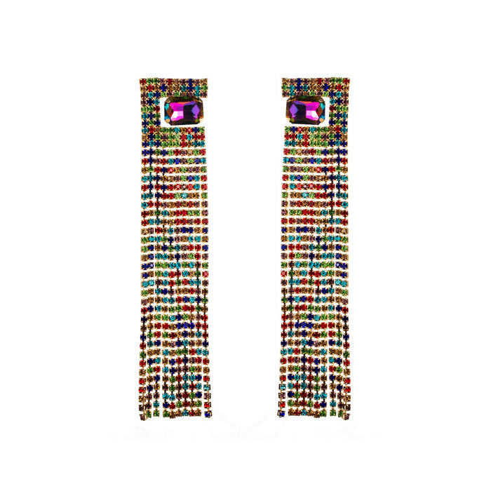 Wholesale earrings light luxury style super fairy colored diamond long claw chain rhinestone tassel earrings