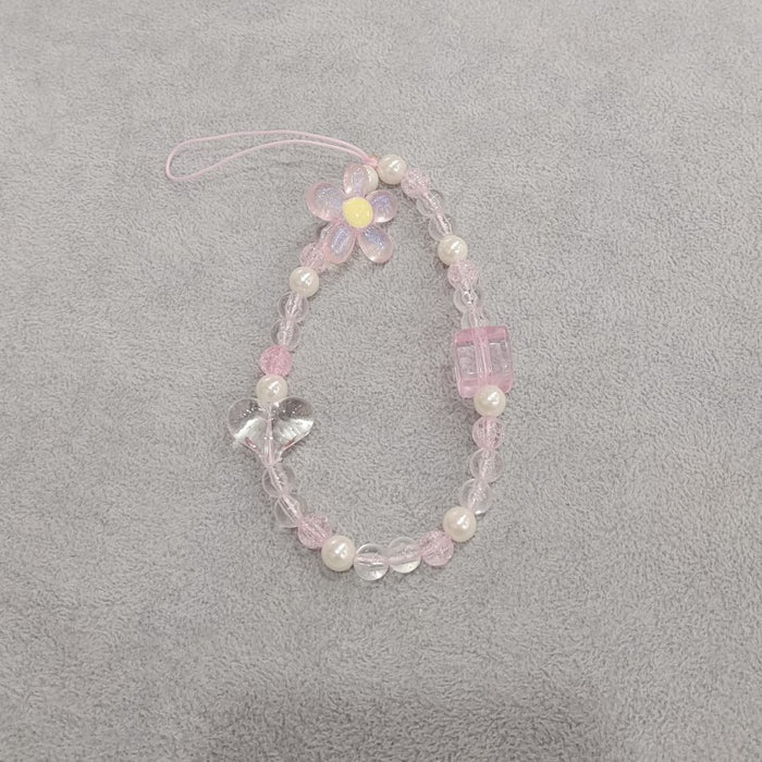 Wholesale Flower Square Love Acrylic Beaded Short Phone Lanyard Creative Decoration
