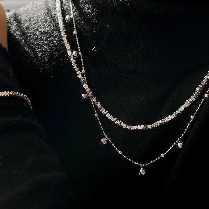 Wholesale Pure silver bare chain layered versatile necklace, fashionable plain silver sparkling sweater chain