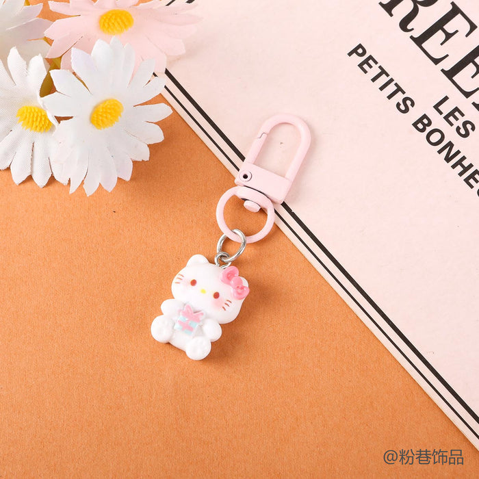 Wholesale Chic Cute Cat Keychain Bag Charm Plastic Resin Pendant Car Key Accessory Sweet Pink Design For Couples And Gift