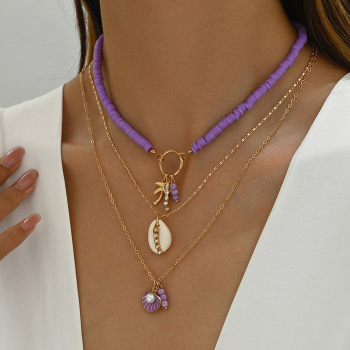 Wholesale Zinc Alloy Layered Necklace with nut Tree Starfish Flower Pendant