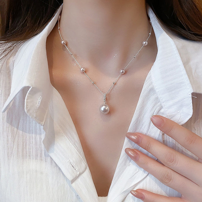 Wholesale Light luxury starry sky pearl necklace, light luxury high-end sweater chain, stylish and versatile collarbone chain accessories