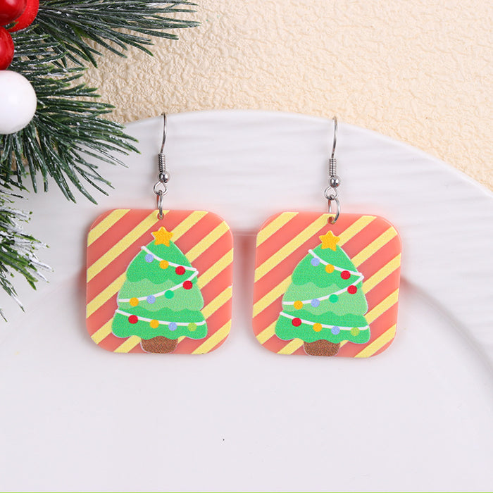 Wholesale Christmas Print Geometric Acrylic Earrings