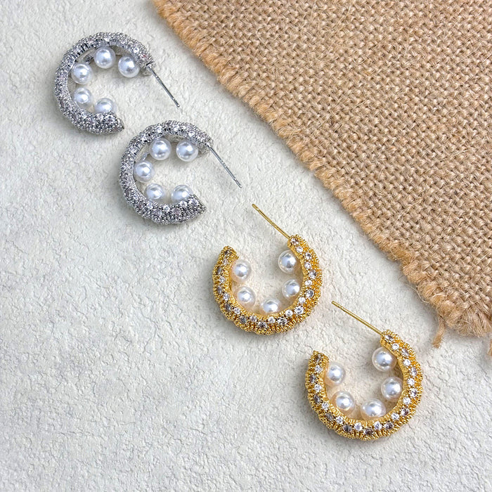 Wholesale Beaded zircon copper earrings plated with 18K gold