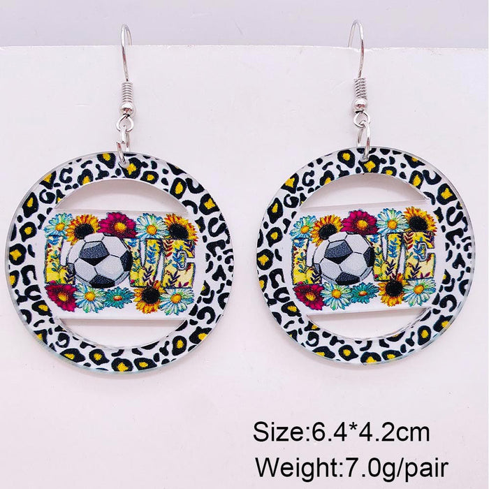 Wholesale football acrylic earrings lovely U-shaped leopard print earrings sports earrings jewelry