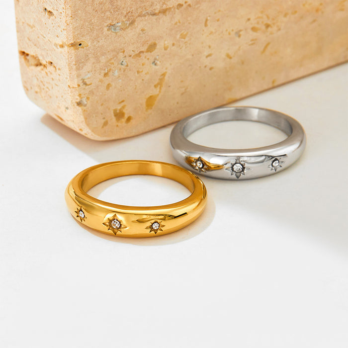 Wholesale Stainless Steel Eight-Pointed Star Micro-Inlay Ring