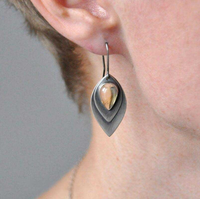 Wholesale Earrings Alloy Geometric Water Drop Leaf Inlaid Opal MOQ≥5 JDC-ES-Saip082