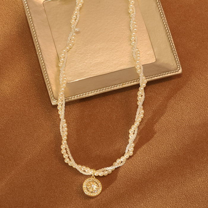 Wholesale Double-layer Wrap Pearl Eight Mans Star Necklace Gold Electroplated Flash Diamond Necklace