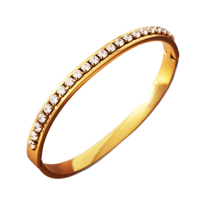 Wholesale Retro Stainless Steel Bangle with Plated Diamond Inlay