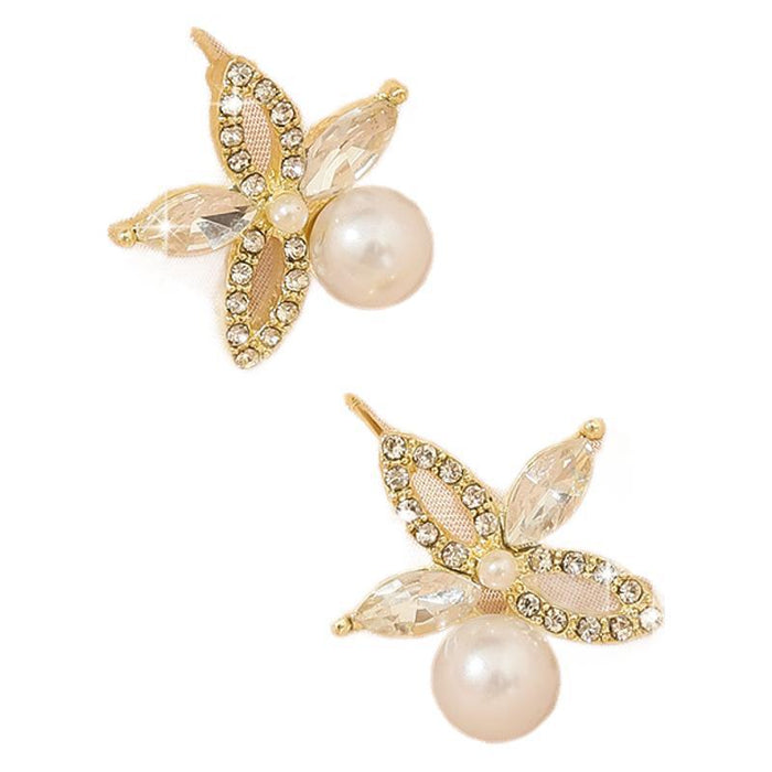 Wholesale Fashionable pearl studded diamond light luxury starfish earrings with versatile temperament, exquisite and niche earrings