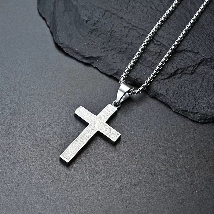 Wholesale Men's Cross Pendant Necklace Engraved Stainless Steel