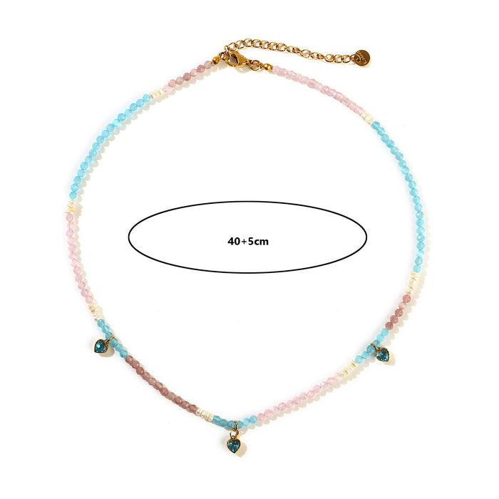 Wholesale Personalized stainless steel cherry necklace with bow pendant, natural stone heart necklace wholesale