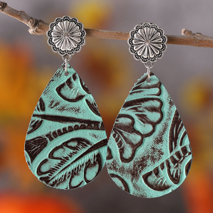 Wholesale Leather Earrings Bohemian Embossed Pattern Party Wear Boutique Resale