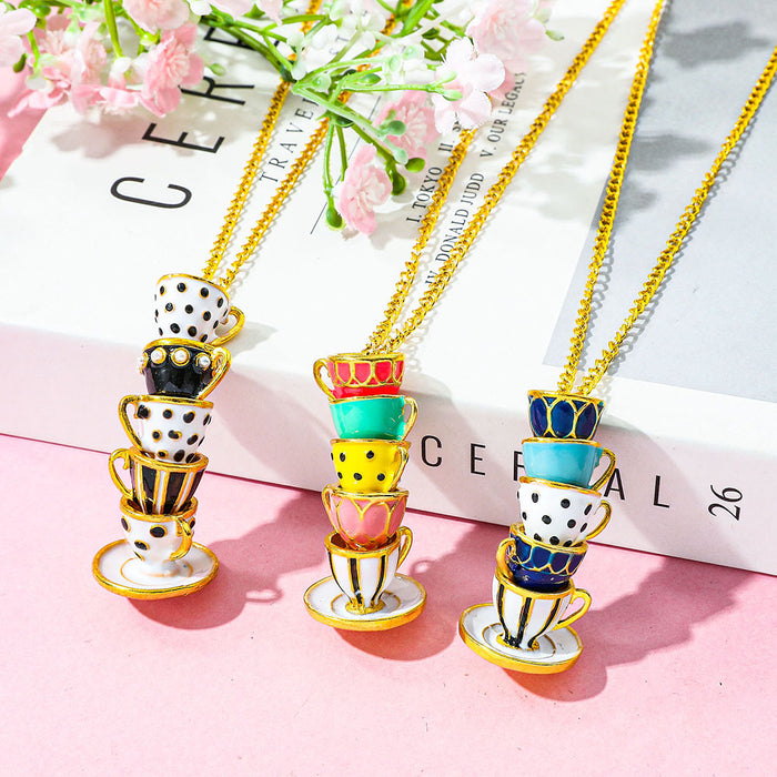 Wholesale Enamel-glazed teacup and wine glass  teapot long necklace sweater chain